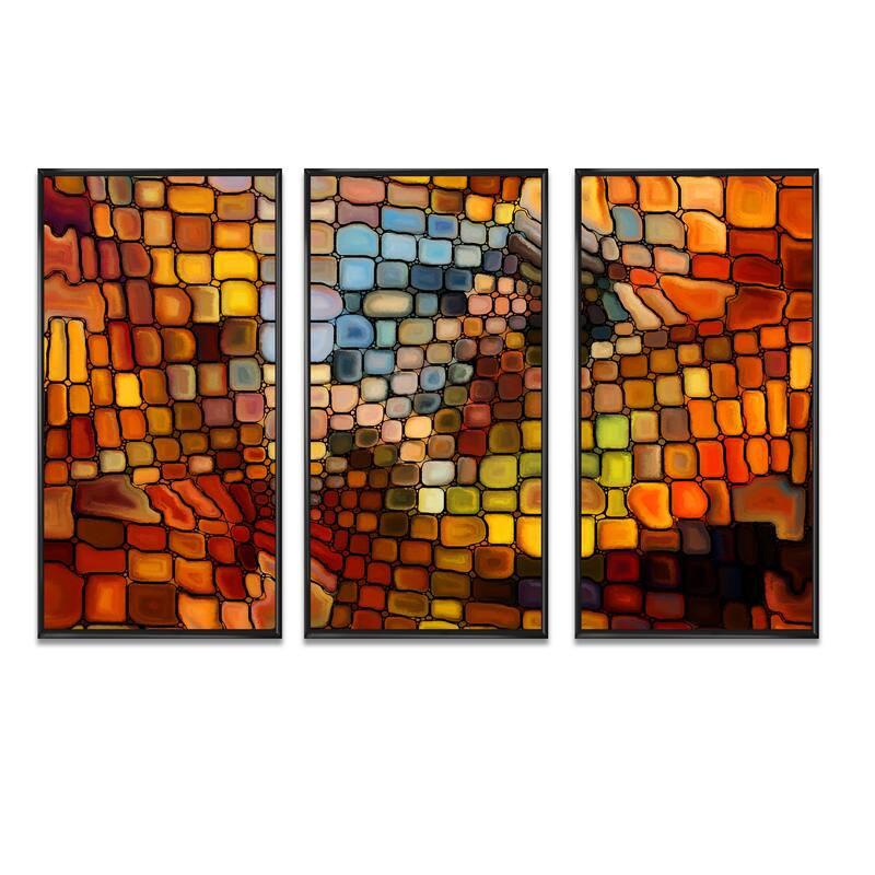 Designart "Dreaming of Stained Glass" Abstract Framed Wall Art Set of 3