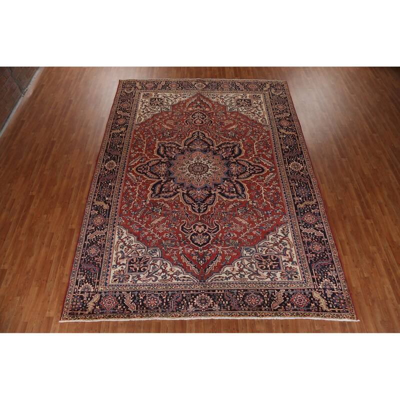 Vintage Vegetable Dye Persian Heriz Area Rug Hand-knotted Wool Carpet - 9'9" x 13'1"
