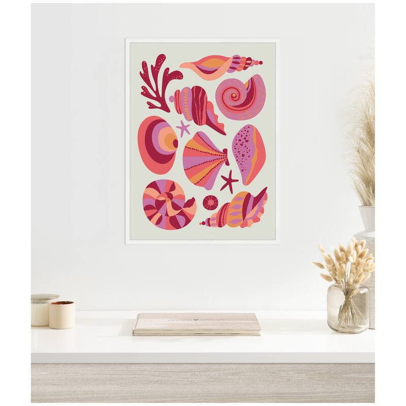 Kate and Laurel Sylvie Coastal Ocean Seashells Framed Canvas by Rachel Lee
