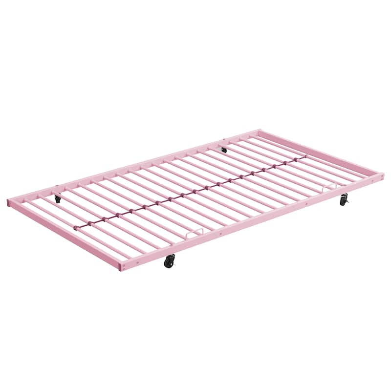 Twin Over Twin Bunk Bed with Trundle, Metal Bunkbeds with Ladder and Full-Length Guardrail, Noise Free, No Box Spring Needed