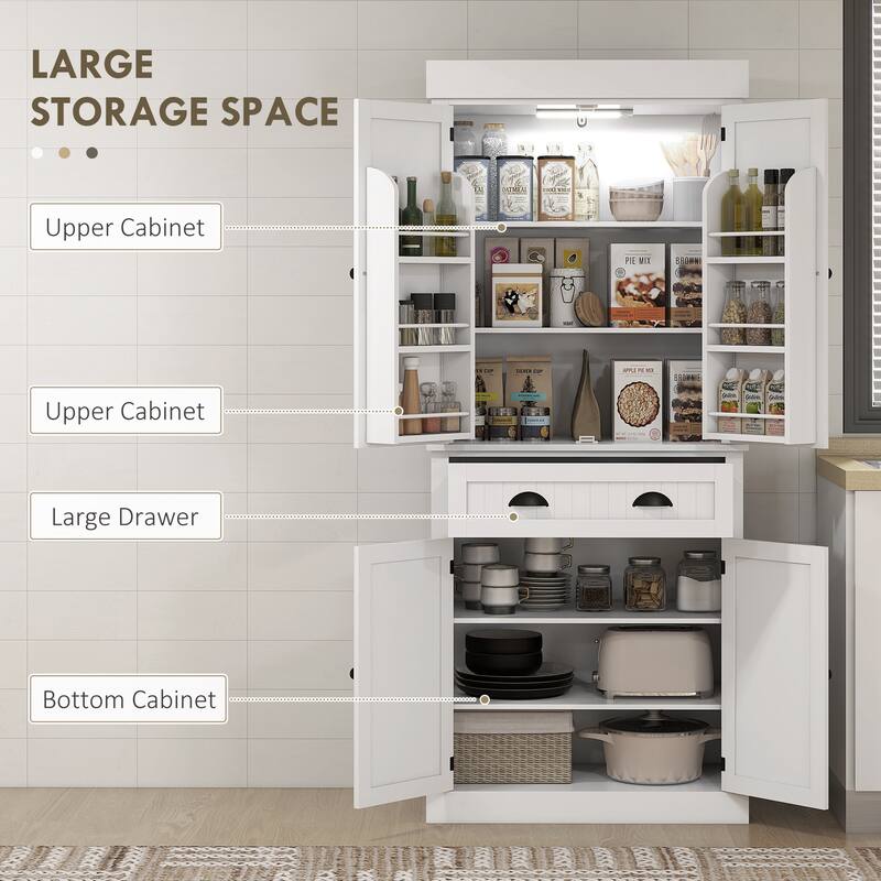 71" Kitchen Pantry Cabinet with Motion Sensor Light - White