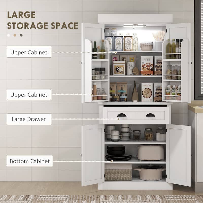 HOMCOM 71" Kitchen Pantry Cabinet with Motion Sensor Light, Tall Storage Cabinet with 6 Door Shelves
