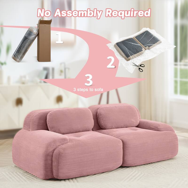 Rossetta Simplified Anti-Slip Style Premium Corduroy Fabric Modular Loveseat Sofa with Curved Armrests