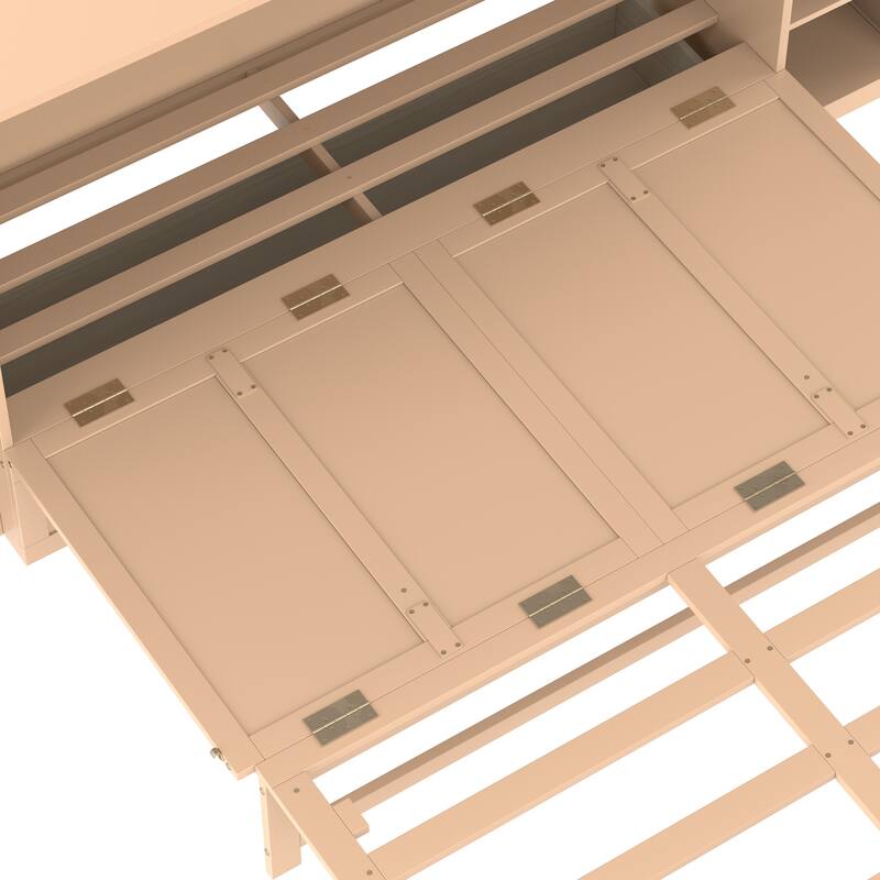 Foldable Wall Cabinet Queen Murphy Bed with Drawers and Open Shelves