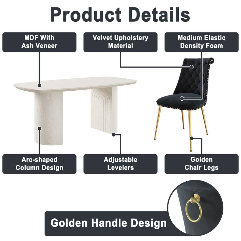 7-Piece Clihome Modern Wood Table Velvet Chair Dining Set