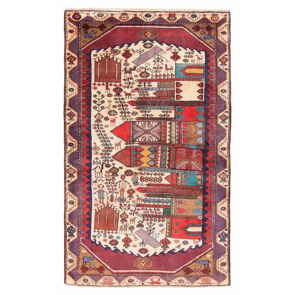 ECARPETGALLERY Hand-knotted Melis Vintage Cream Wool Rug - 4'3 x 7'1
