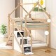 preview thumbnail 1 of 13, Natural Twin House Bunk Bed with Slide and Storage Staircase for Kids Natural