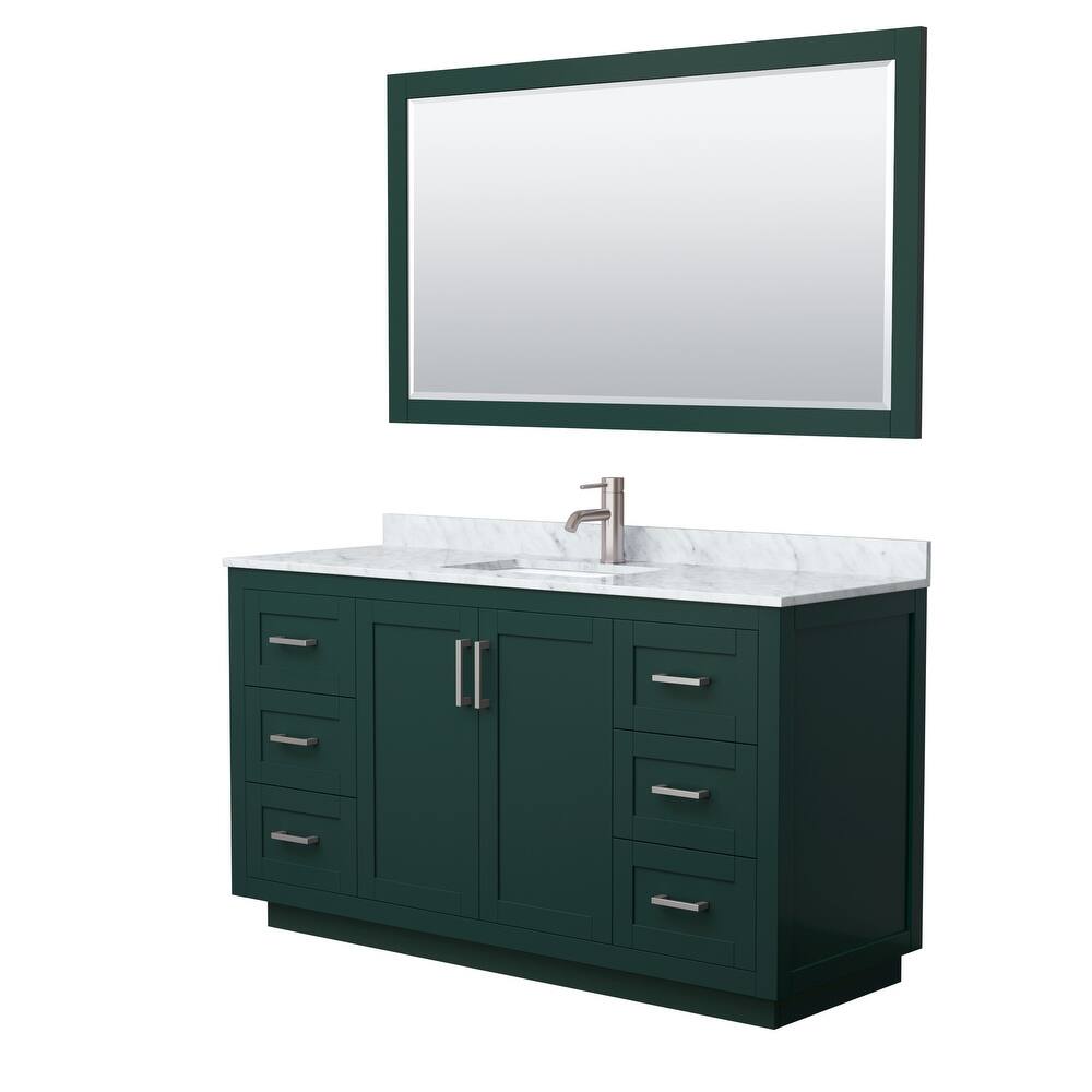 Miranda Bathroom Vanity Set, White Carrara Marble Top, 58-Inch Mirror
