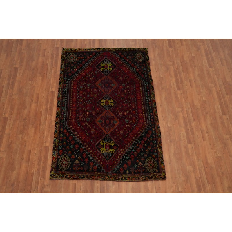 Hand Knotted Oriental 100% Wool Carpet Traditional Tribal Red Shiraz Area Rug - 8' 3'' X 5' 4''