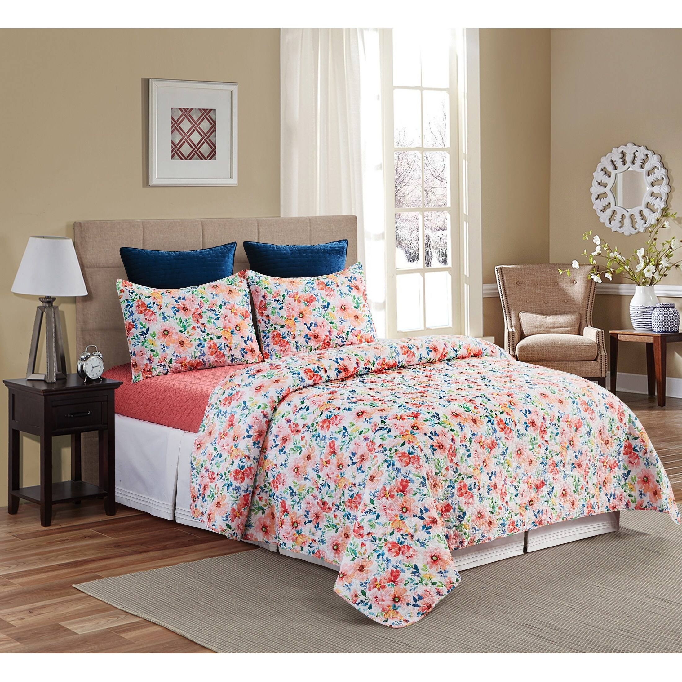 The Pillow Collection Laelia Floral Bedding Sham Lapis European/26 x 26 The Pillow Collection Laelia Floral Bedding Sham Lapis European/26 x 26