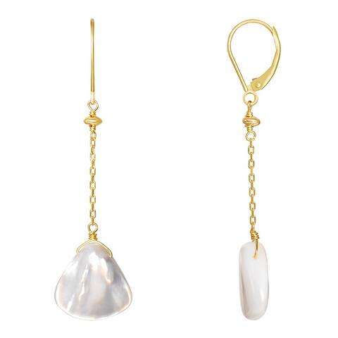 14K Mother of Pearl Shell with Gold Chain Dangle Leverback - White