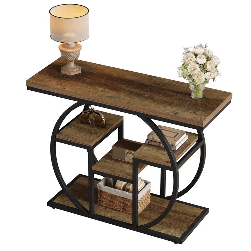 4-Tier Industrial Console Sofa Table, 41.3" Narrow Wood Accent Table