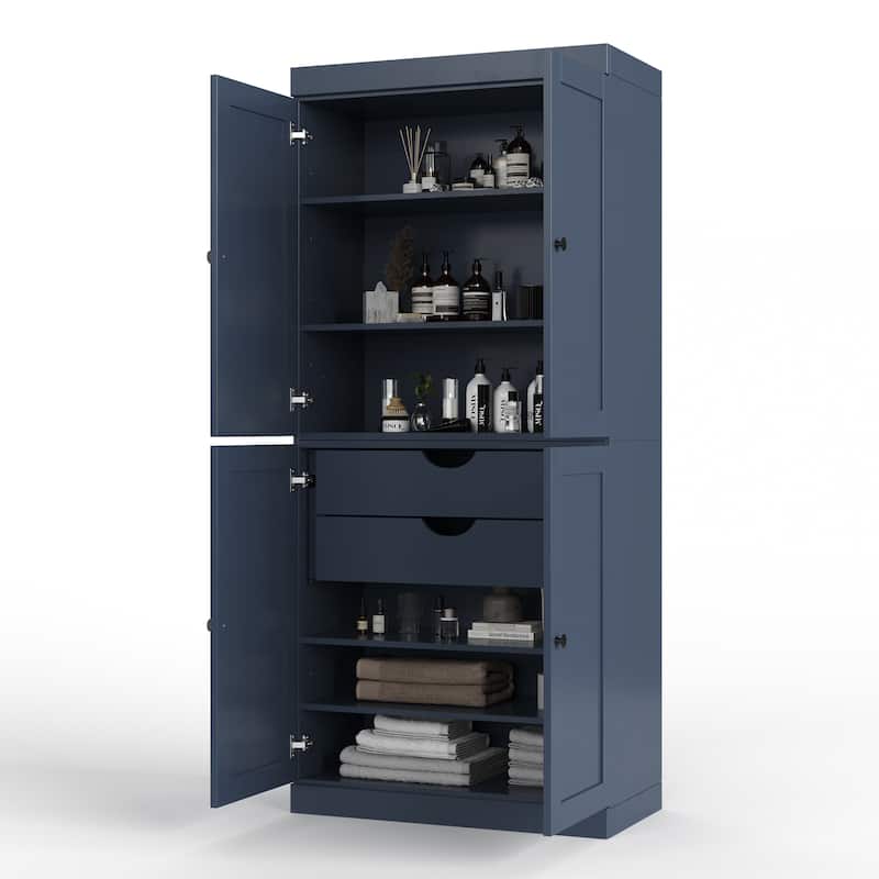 Palace Imports 100% Solid Wood 32" Bathroom Storage Cabinet with Shaker Doors, 2-Drawers and Adjustable Shelves - Antique Blue