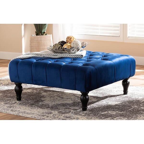 Shop Jeremiah Transitional Blue Velvet Fabric Tufted Cocktail Ottoman