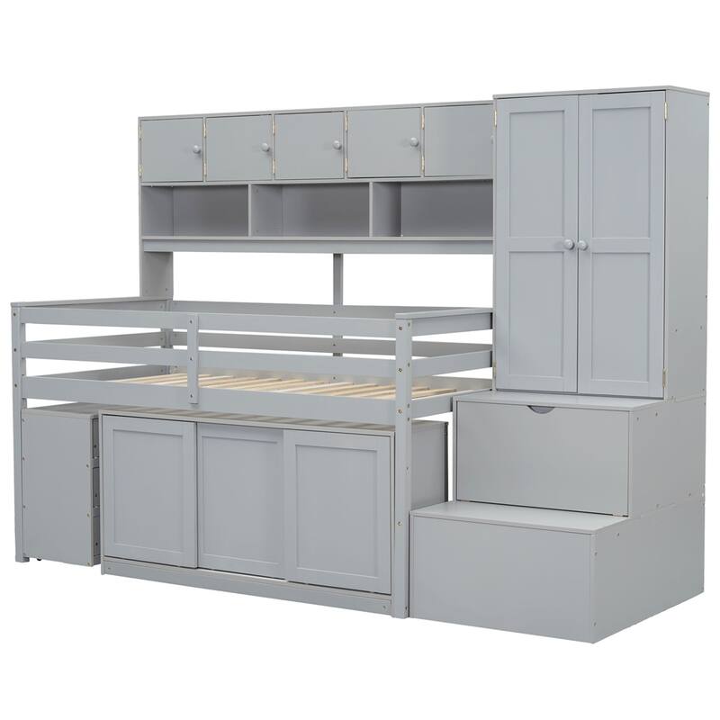 Twin Size Loft Bed Storage with Under-bed Desk,Drawers,Shelves