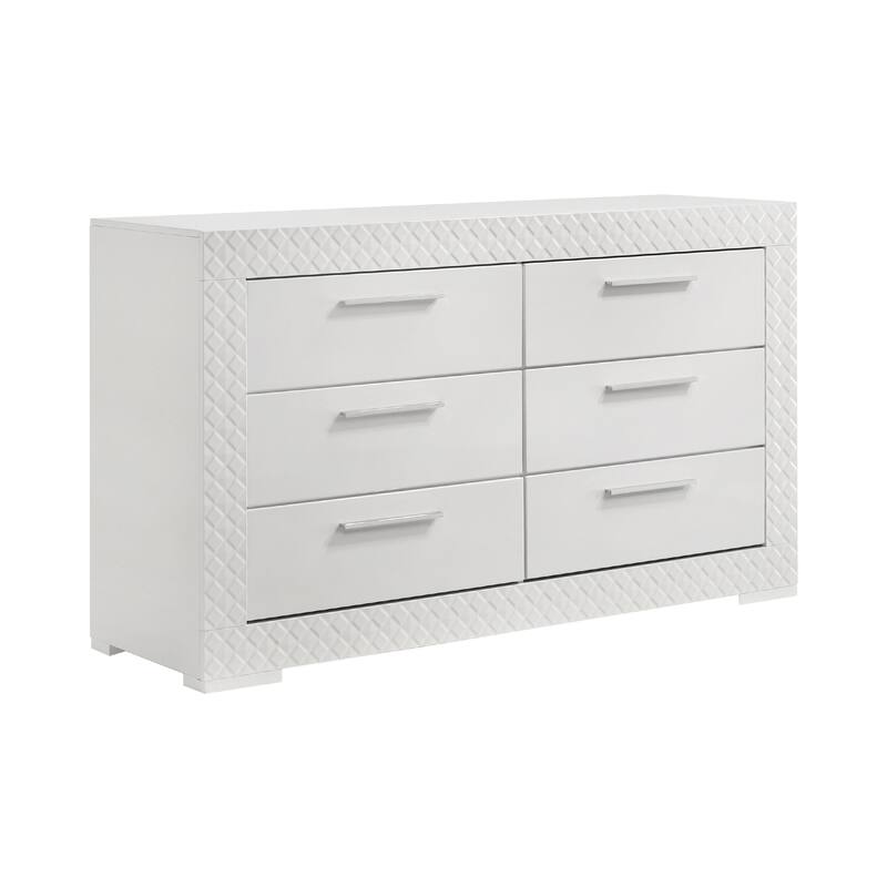 Dema 6 Drawer Wide Dresser, High Gloss White Textured Trim