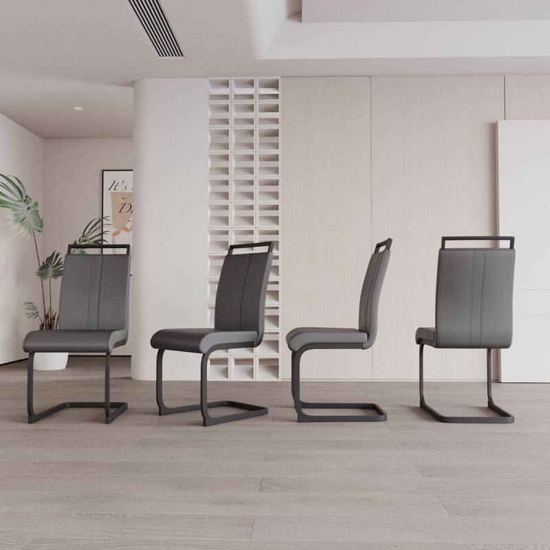 Modern Style Faux Leather High Back Dining Chairs Set of 4 with Black Metal Legs for Dining Room