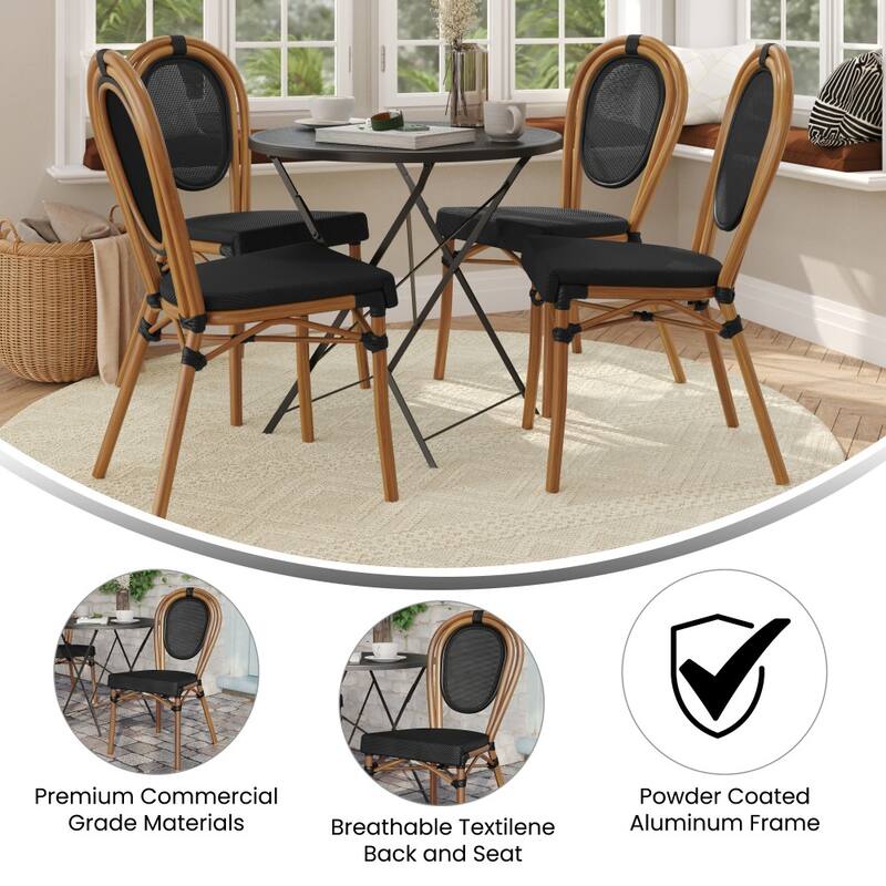 4 Pack All-Weather Commercial Paris Chairs with Metal Frames
