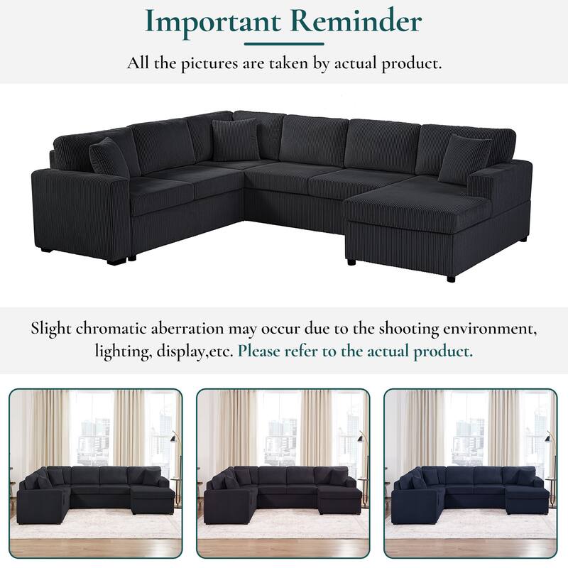 U-Shaped Sectional Sofa with Chaise Lounge and 3 Soft Throw Pillows for Living Room Oversized Corner Sofa