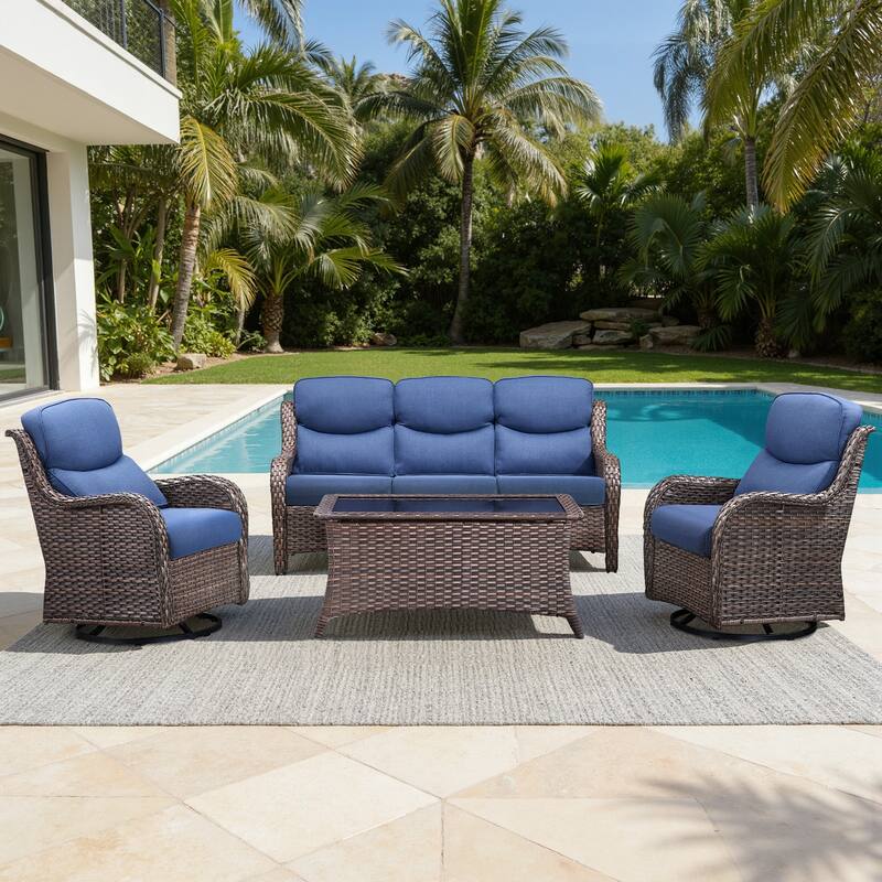 Meyreso 4-Piece Wicker Outdoor Patio Conversation Set with 5-Inch Thick Olefin Cushions