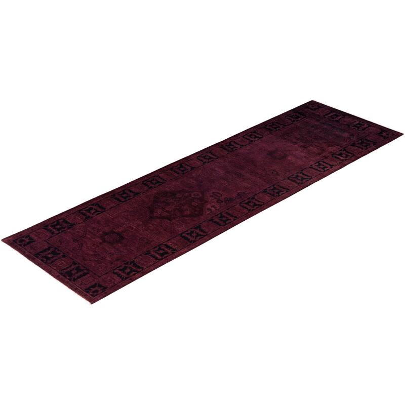 Overdyed One-of-a-Kind Hand-Knotted Area Rug - Purple - 3' 1" x 10' 1"