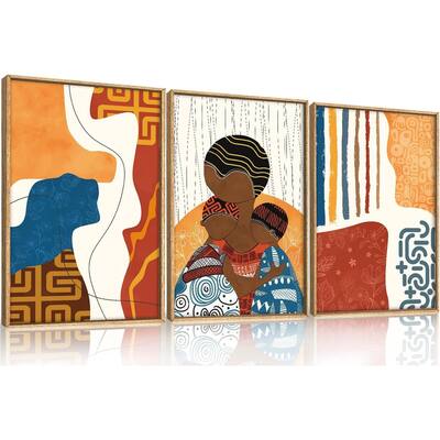 Boho Abstract Black Woman Framed Canvas Wall Art Set