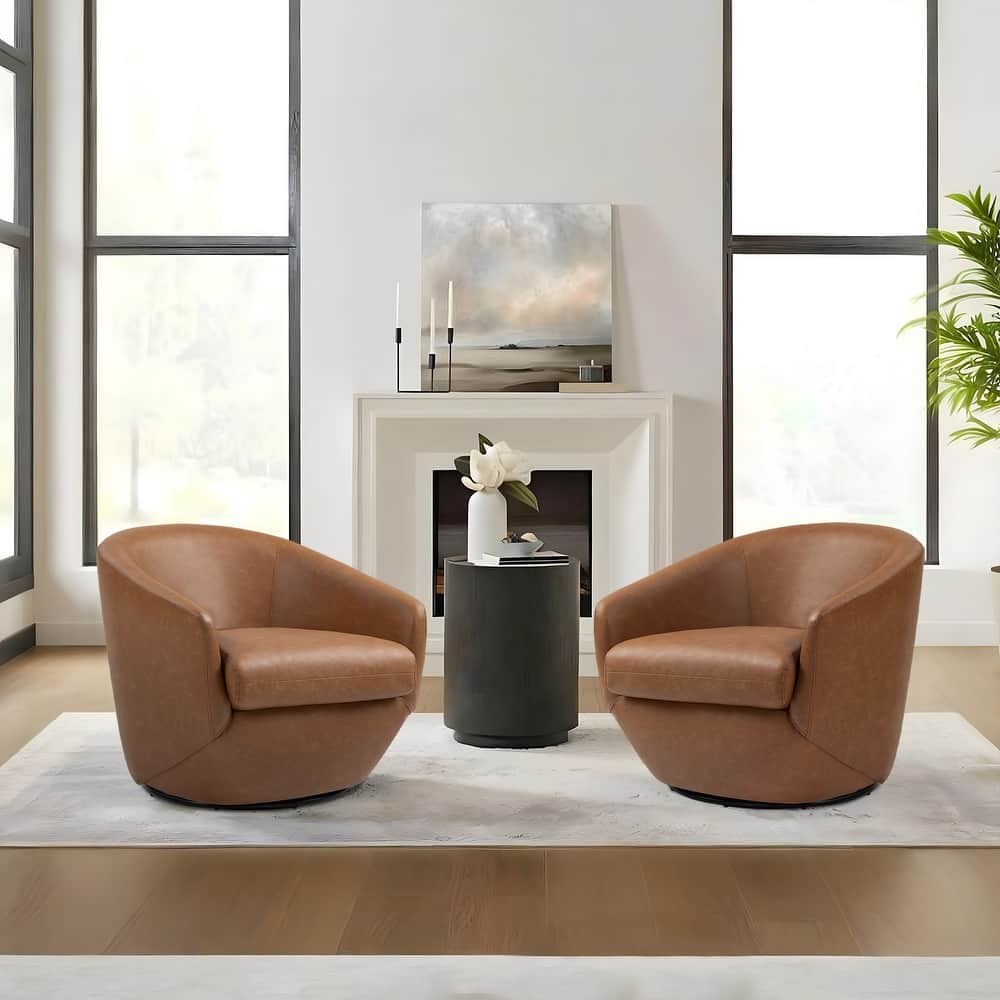 2 Set Vegan Leather Armchair Barrel Swivel Accent Chairs