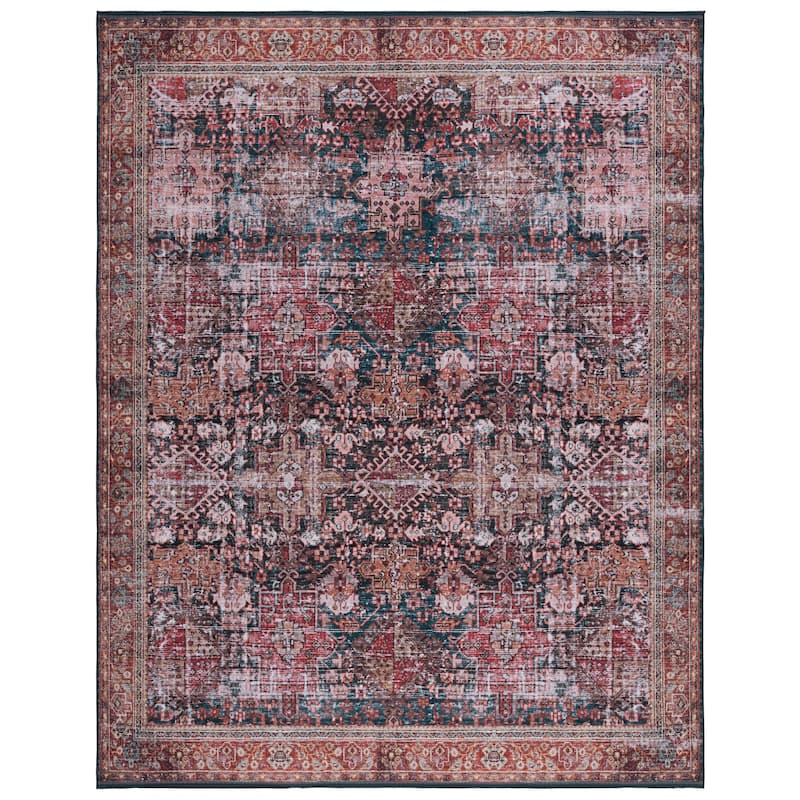 SAFAVIEH Tucson Machine Washable Slip Resistant Gena Oriental Rug - 9' x 12' - Rust/Green