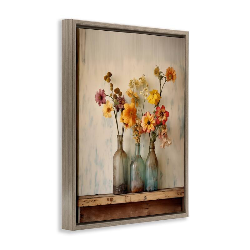 Stupell Rustic Spring Flowers Shelf Framed Floater Canvas Wall Art Design By Arlington Prints