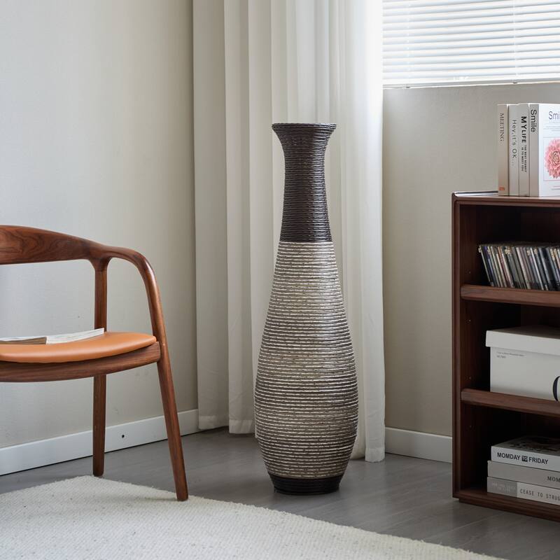 Hand-Woven PVC Rattan Floor Vase