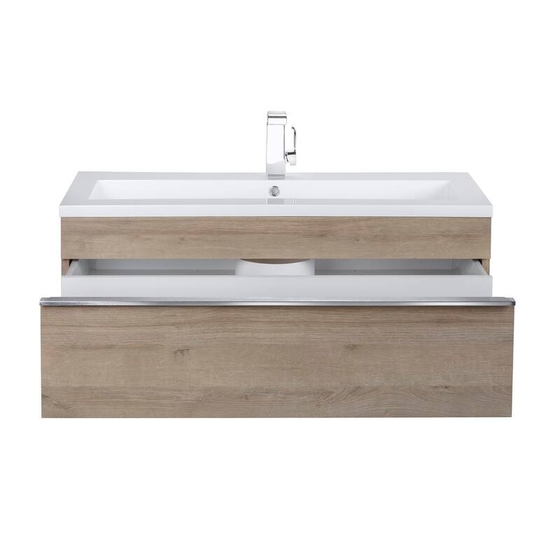 Trough Collection 42" Wall Mount Cultured Marble Top Bathroom Vanity with Sink and Drawer