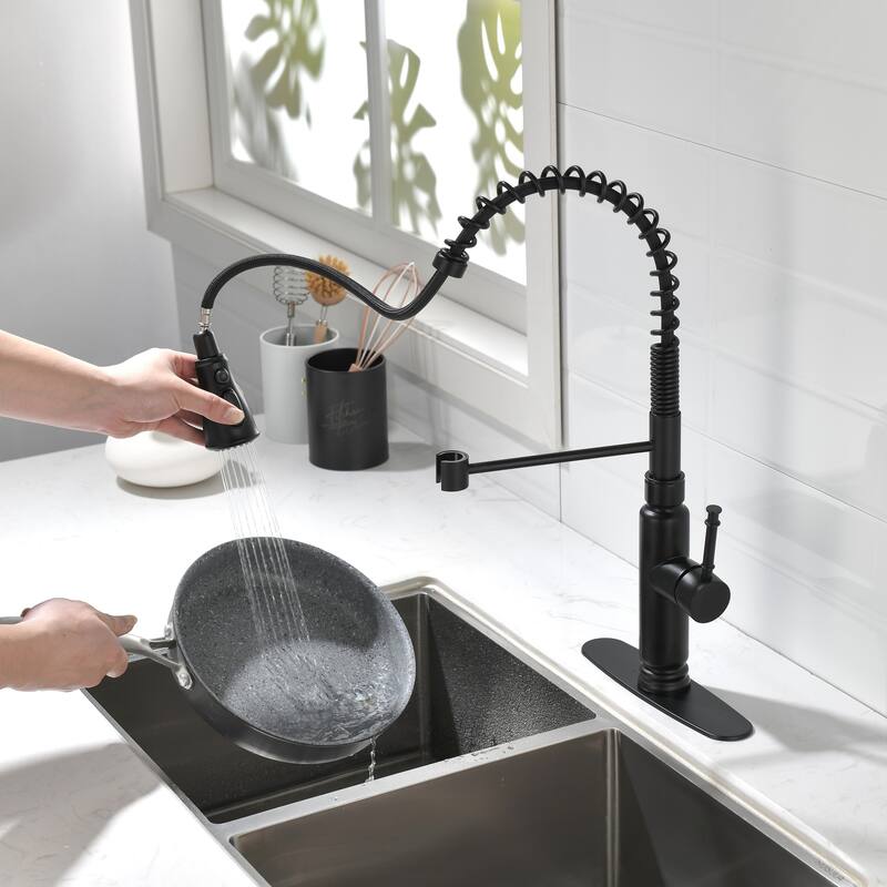 Spring Kitchen Faucet, Single Level Handle and Pull Down Sprayer