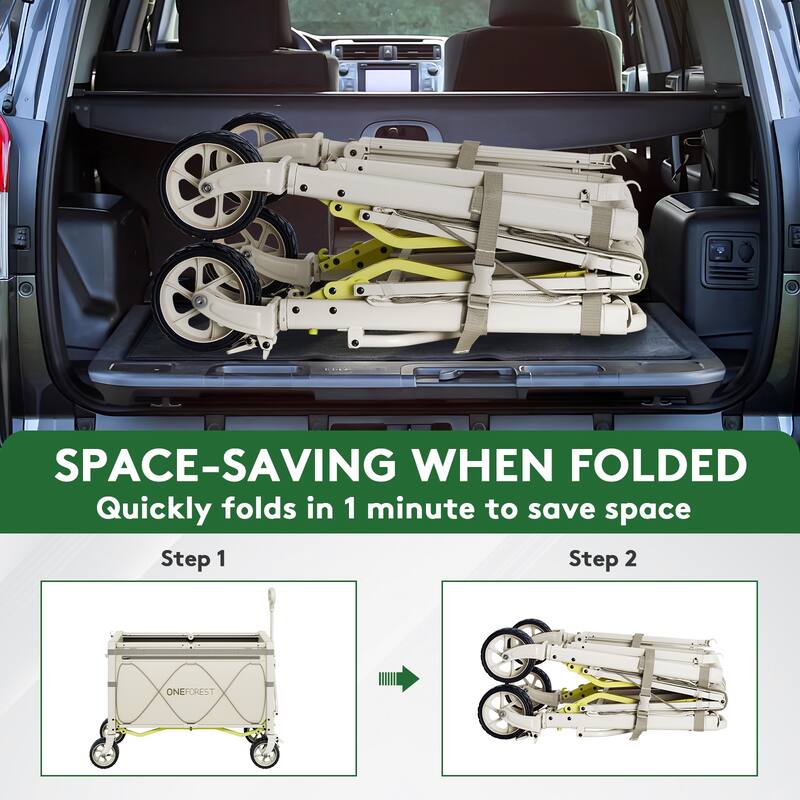 Foldable Camping Cart with Adjustable Handle, Bamboo Tabletop, Foldable storage, and Waterproof Oxford Canopy