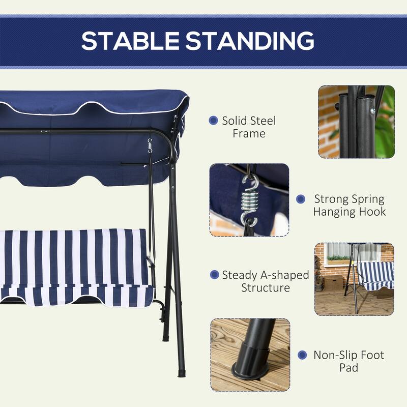 3-Seat Outdoor Patio Swing Chair with Removable Cushion and Adjustable Tilt Canopy for Patio, Garden, Poolside, Balcony