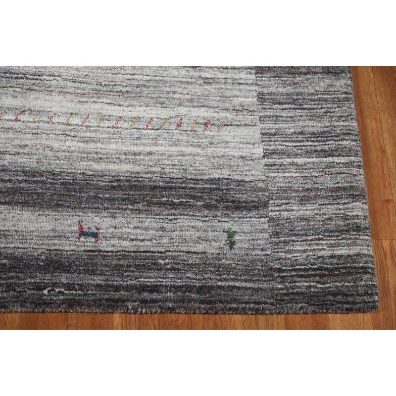 Hand Knotted Oriental 100% Wool Carpet Tribal Tribal Greys & Charcoal Gabbeh Area Rug - 7' 7'' X 5' 6''