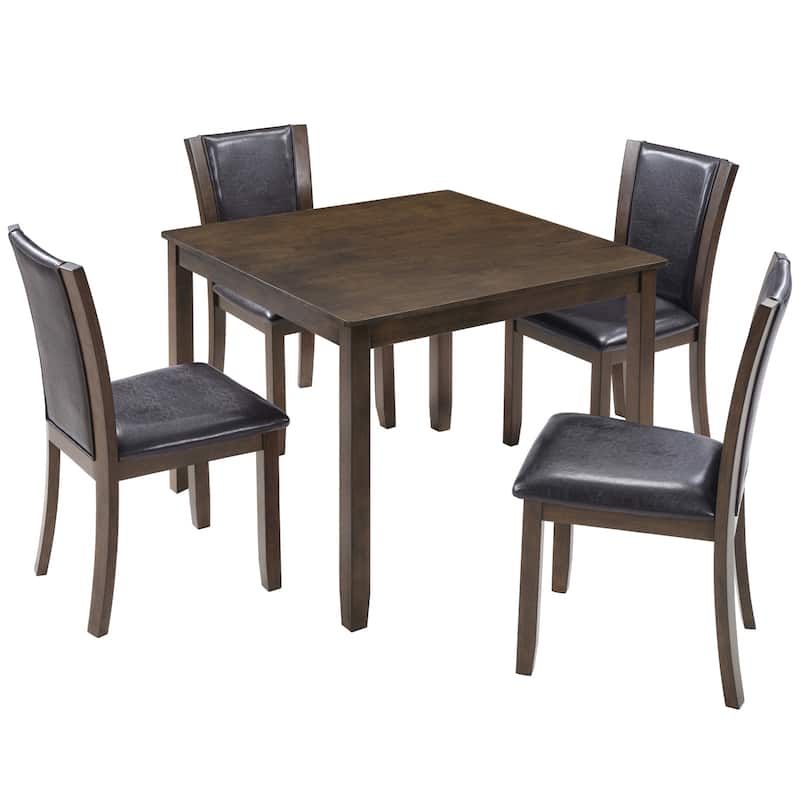GDFStudio - Dalton 5-Piece Transitional Wooden Dining Table Set with 4 Upholstered Faux Leather Chairs
