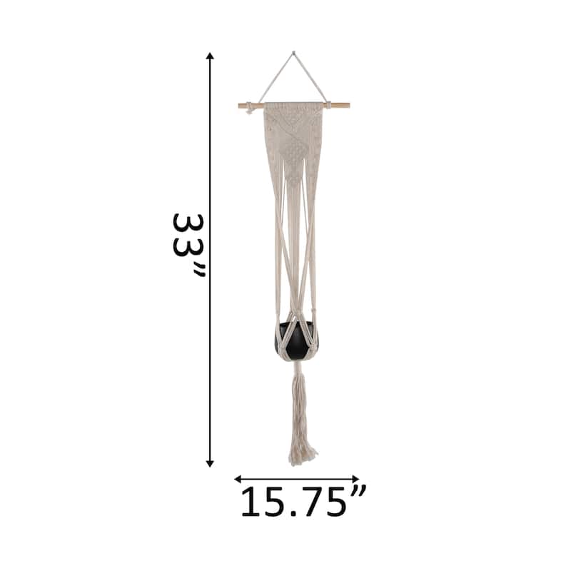33" H hanging macrame with 4" Ceramic pot,Matte White