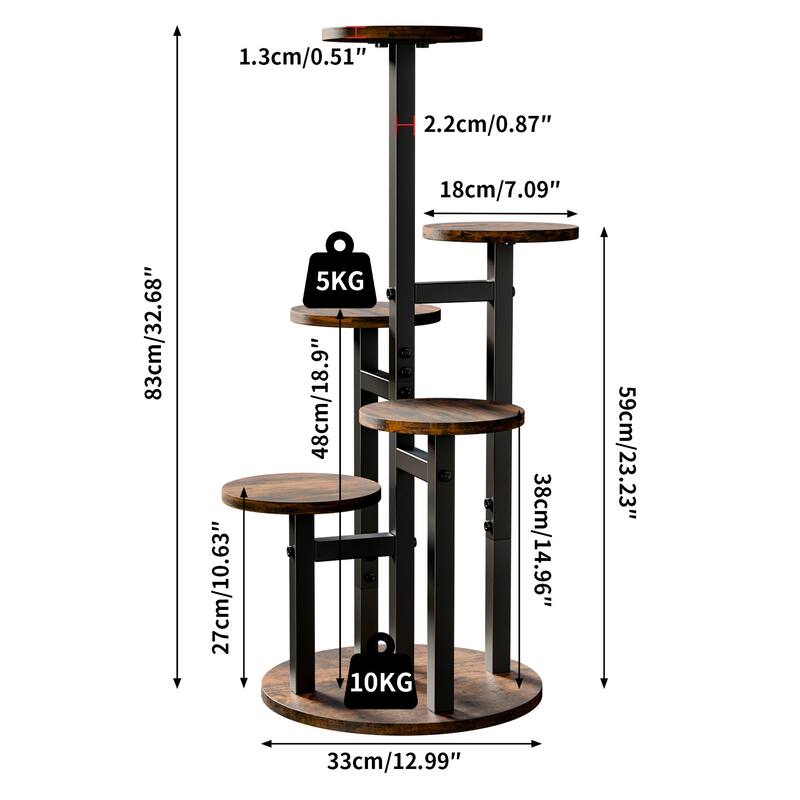 Corner 5 Tier Tall Plant Flower Stand with Round Shelves Flowers Organizer Rack for Indoor Outdoor - 12.99x32.68 in