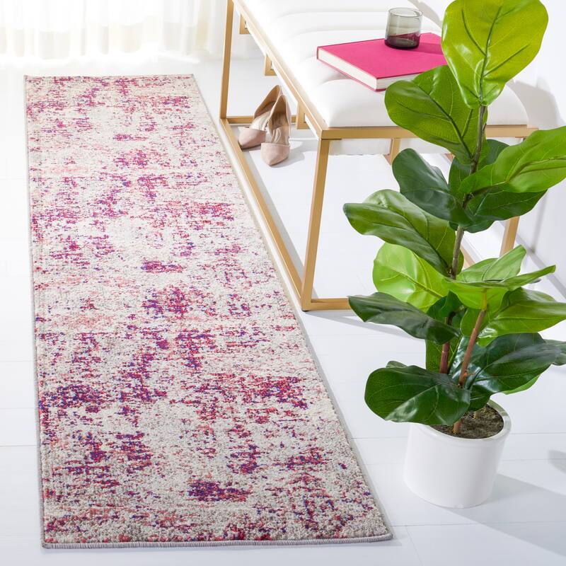 SAFAVIEH Madison Carla Modern Abstract Rug - 2' x 8' Runner - Beige/Wine