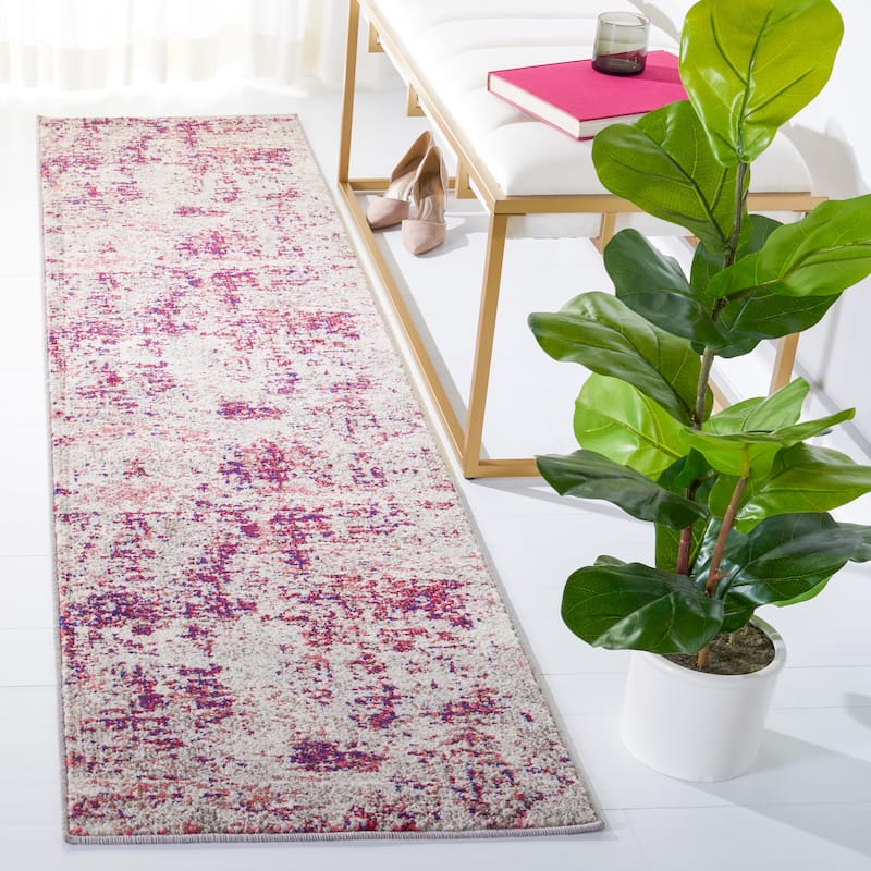 SAFAVIEH Madison Poranna Modern Abstract Rug - 2' x 8' Runner - Beige/Wine - Runner