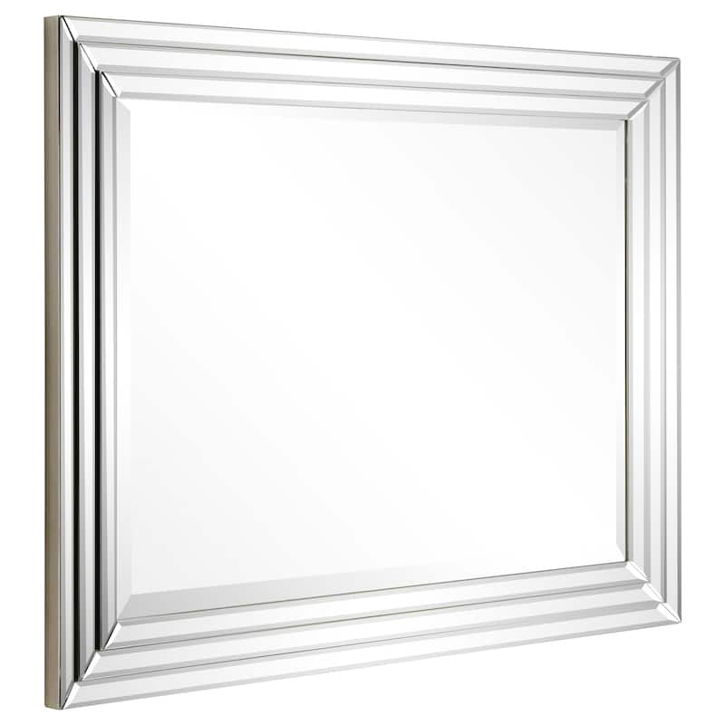 Multi-Faceted 2" Beveled Wall Mirror with Glass Frame, 40" x 30" - Clear - 30 in. x 1.38 in. x 40 in.
