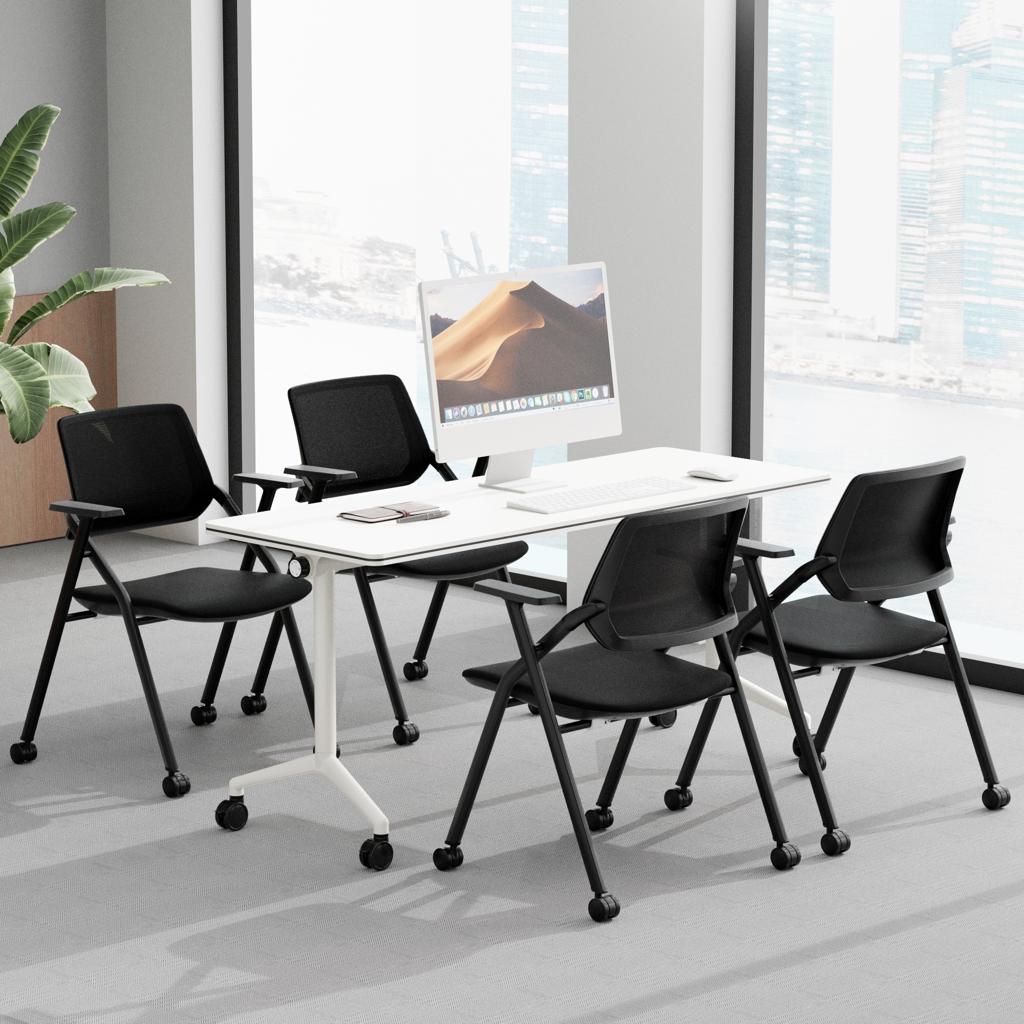 Conference Room Chair Set Stackable with Wheels