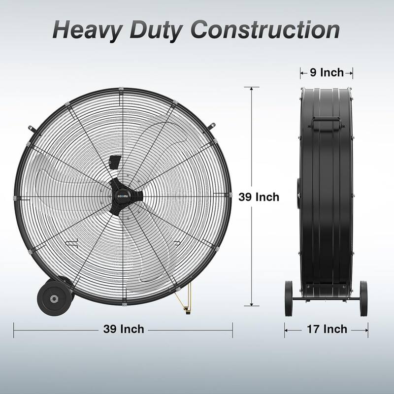 36" Industrial 2-Speed 450W Adjustable High Velocity Portable Drum Fan with Wheel
