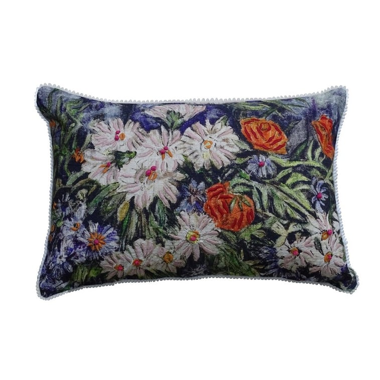 Throw Pillow Cover Embroidered & Printed May Flower