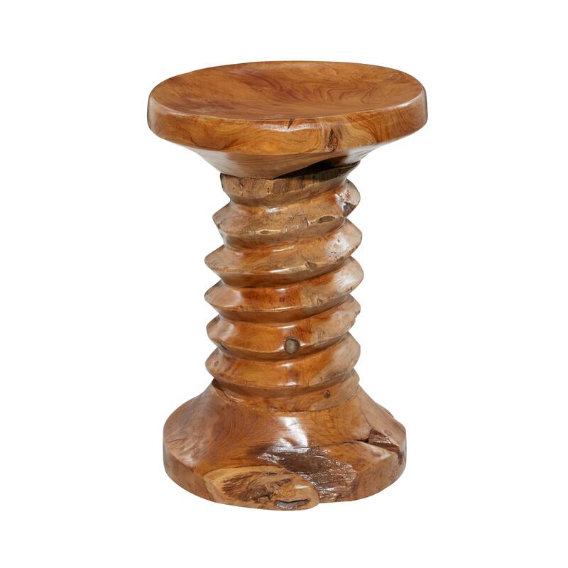 Teak Wood Handmade Live Edge Accent Table with Coiled Base - Brown - Roche River Decor - 13"W x 13"L x 19"H