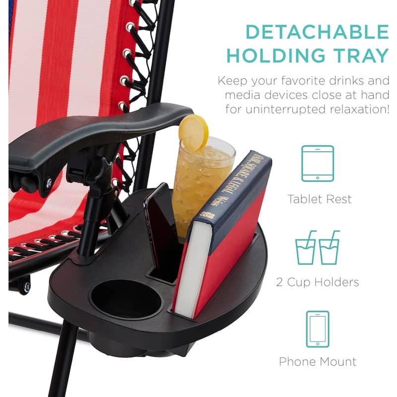 Set of 2 Zero Gravity Recliner Lounge Chairs with Cup Holders, Folding Patio Camping Beach Chairs for Outdoor Relaxation