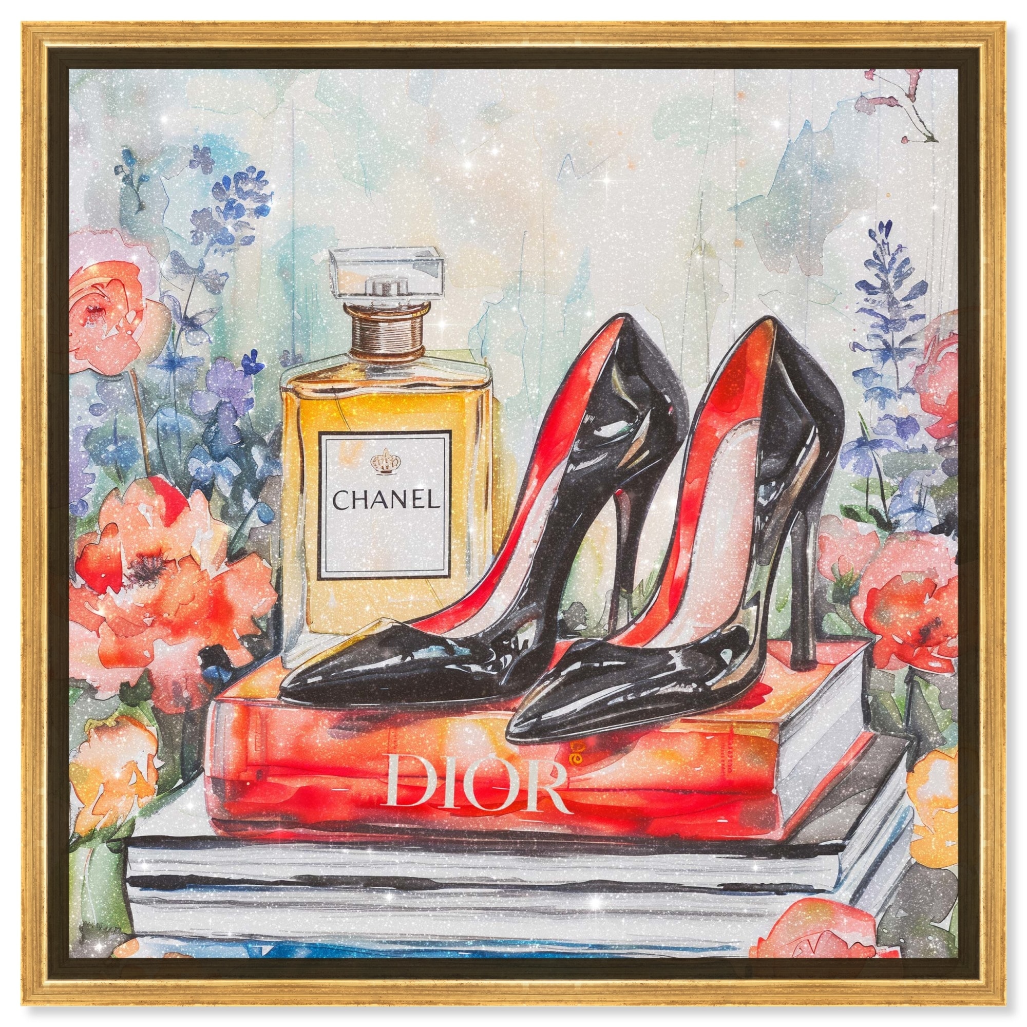 Garden Books and Heels Canvas Floral Glam Art by Art Remedy