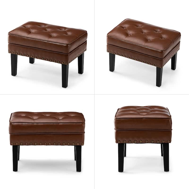 Glitzhome Set of 2 22"W Leatherette Button-tufted Foot Stools Ottomans
