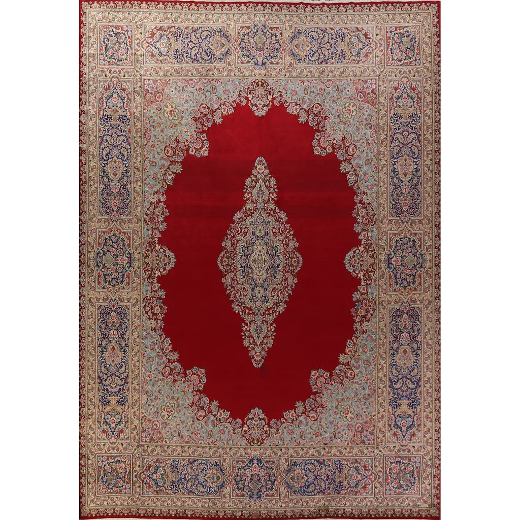 Hand Knotted Oriental 100% Wool Carpet Traditional Floral Red Kerman Area Rug - 17' 0'' X 12' 10''