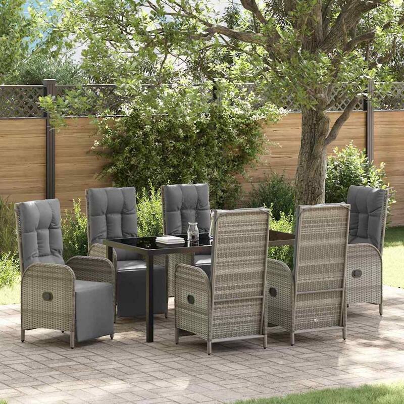 vidaXL Garden Dining Set with Cushion Grey Poly Rattan - Grey-22.44x24.61x42.91 in.